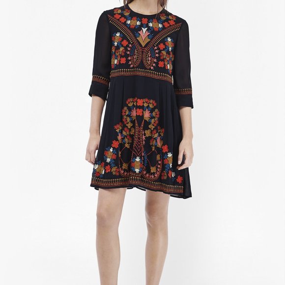 French Connection Dresses & Skirts - Navy Embroidered French Connection Dress